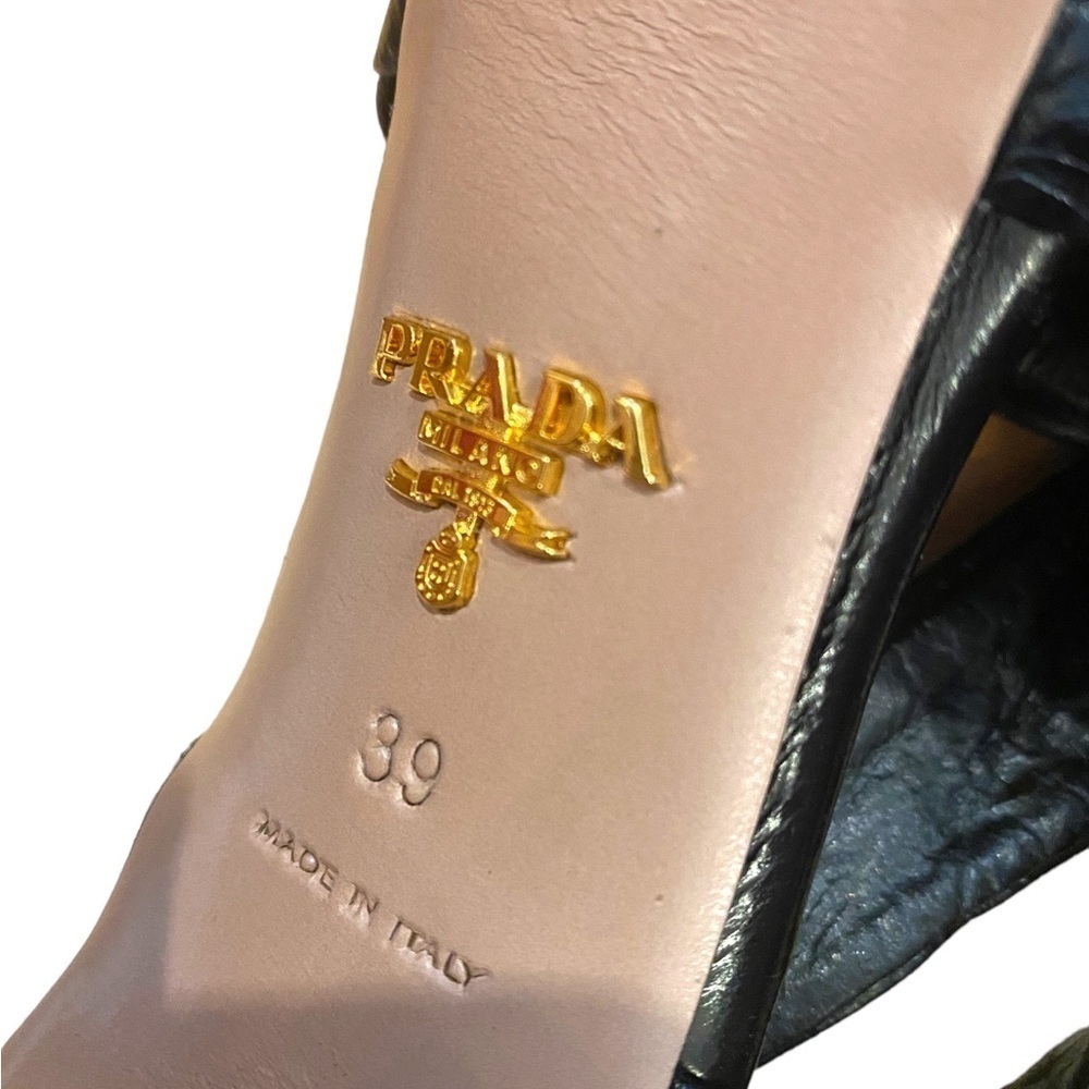 PRADA Black Leather Platform High-Heeled Sandals - Size 39 / Size 9 US - Picture 5 of 7